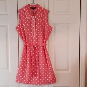 NWT! Tommy Hilfiger Coral And White Polka Dot Shirt Dress Size 10